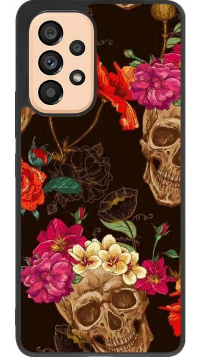 Coque Samsung Galaxy A53 5G - Silicone rigide noir Skulls and flowers