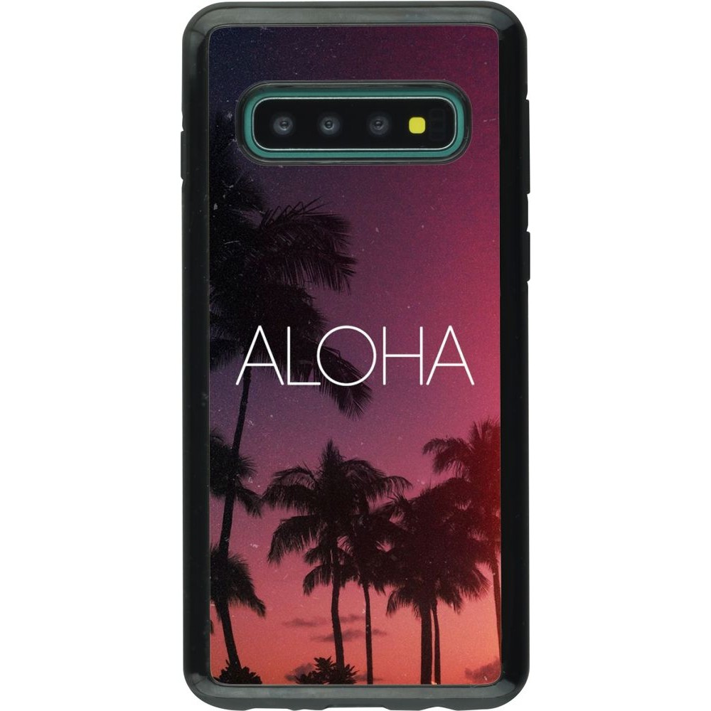 Coque Samsung Galaxy S10 - Hybrid Armor noir Aloha Sunset Palms