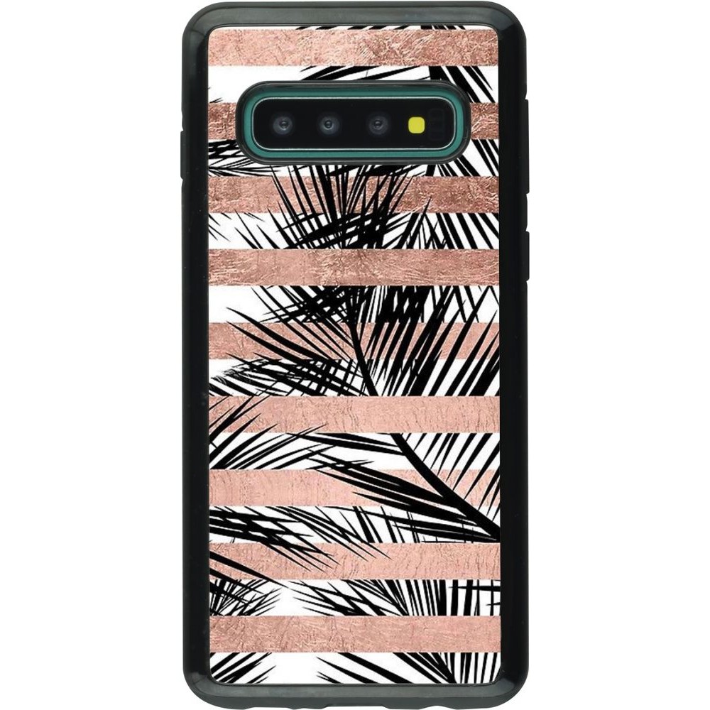 Hülle Samsung Galaxy S10 - Hybrid Armor schwarz Palm trees gold stripes