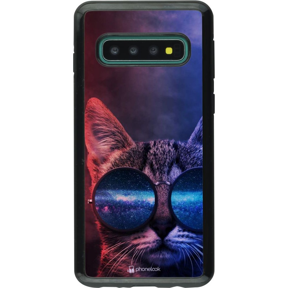 Coque Samsung Galaxy S10 - Hybrid Armor noir Red Blue Cat Glasses