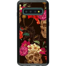Coque Samsung Galaxy S10 - Hybrid Armor noir Skulls and flowers