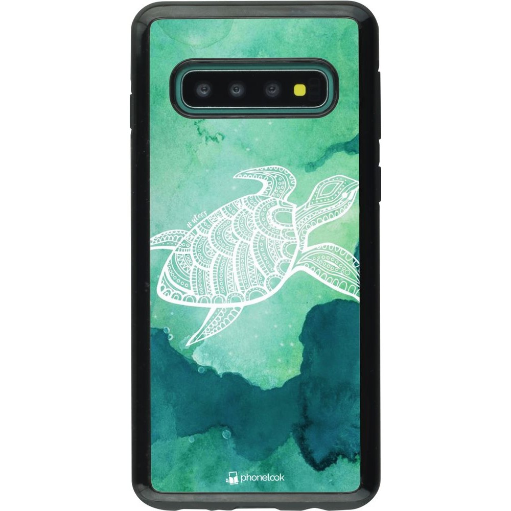 Coque Samsung Galaxy S10 - Hybrid Armor noir Turtle Aztec Watercolor