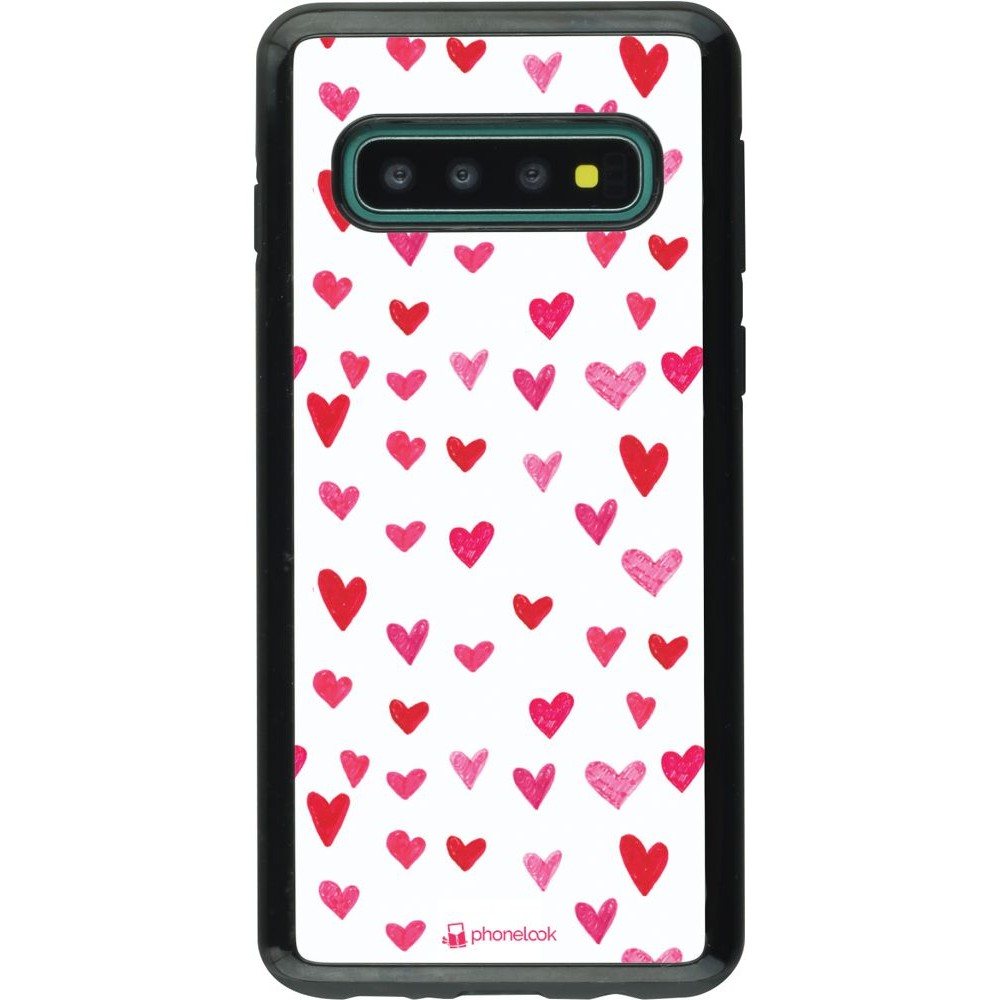 Coque Samsung Galaxy S10 - Hybrid Armor noir Valentine 2022 Many pink hearts