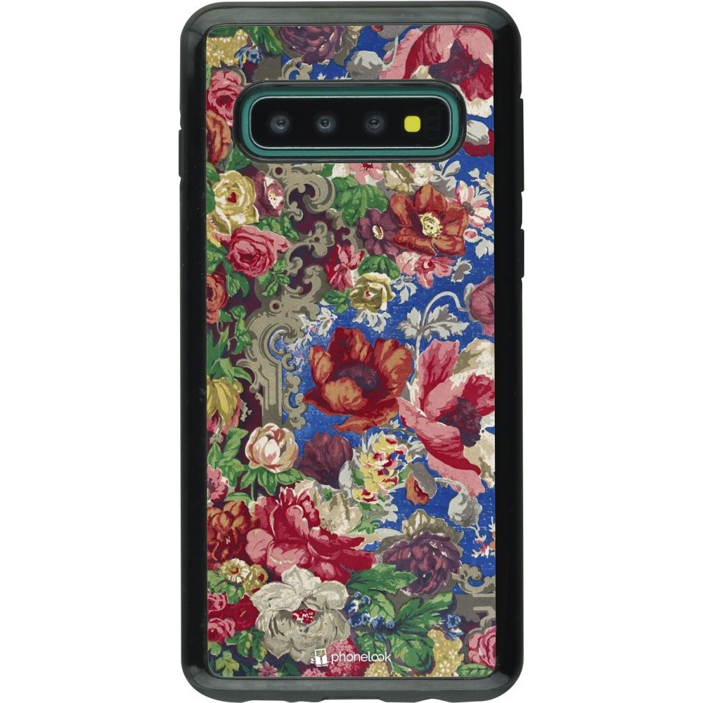 Coque Samsung Galaxy S10 - Hybrid Armor noir Vintage Art Flowers