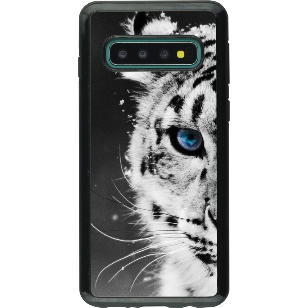 Coque Samsung Galaxy S10 - Hybrid Armor noir White tiger blue eye
