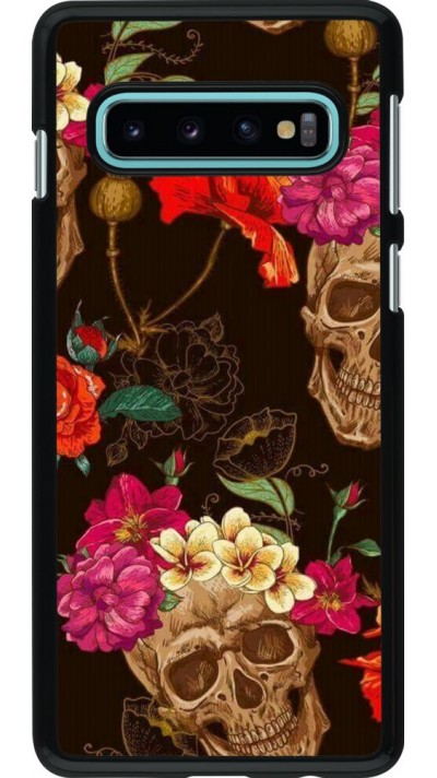 Hülle Samsung Galaxy S10 - Skulls and flowers
