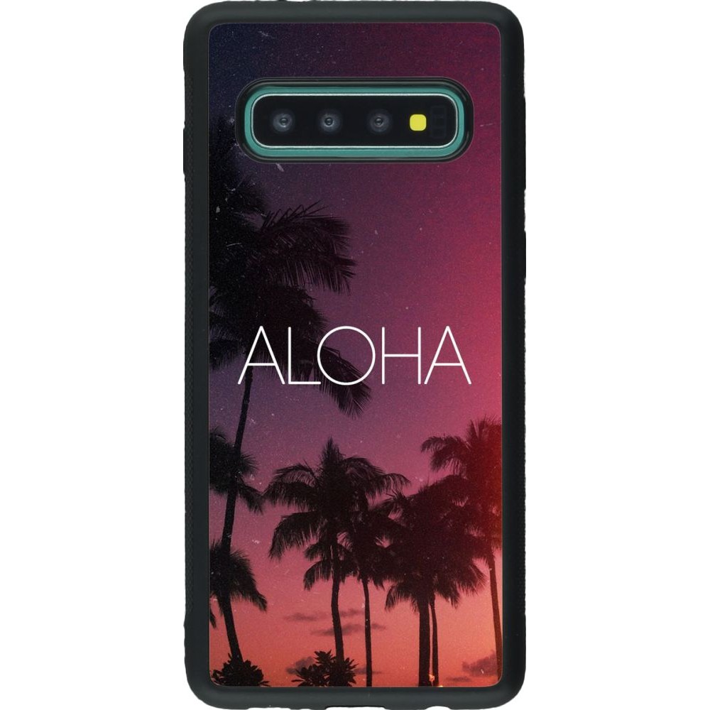 Coque Samsung Galaxy S10 - Silicone rigide noir Aloha Sunset Palms