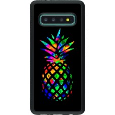 Coque Samsung Galaxy S10 - Silicone rigide noir Ananas Multi-colors