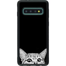 Coque Samsung Galaxy S10 - Silicone rigide noir Cat Looking Up Black