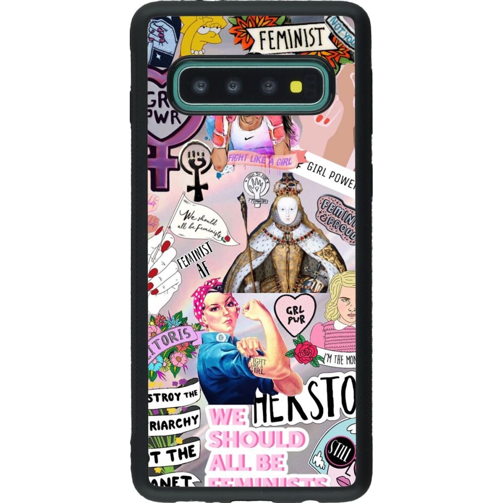 Coque Samsung Galaxy S10 - Silicone rigide noir Girl Power Collage