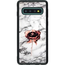 Coque Samsung Galaxy S10 - Silicone rigide noir Marble Rose Gold