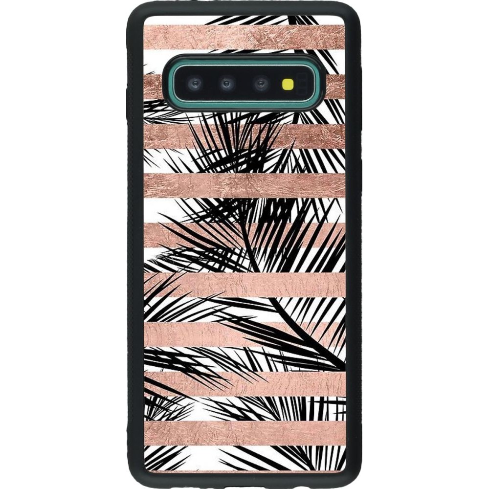 Coque Samsung Galaxy S10 - Silicone rigide noir Palm trees gold stripes