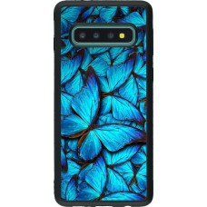 Coque Samsung Galaxy S10 - Silicone rigide noir Papillon - Bleu