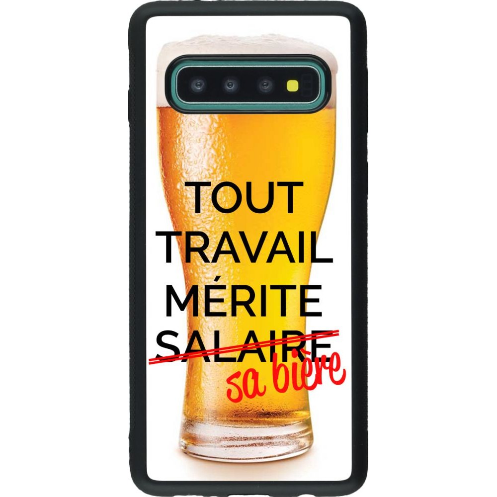 Coque Samsung Galaxy S10 - Silicone rigide noir Tout travail mérite sa bière