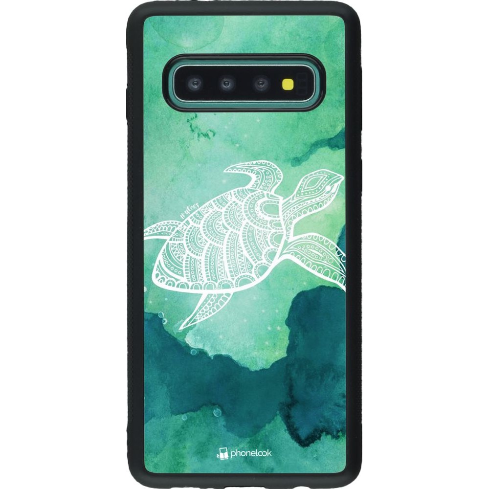 Coque Samsung Galaxy S10 - Silicone rigide noir Turtle Aztec Watercolor