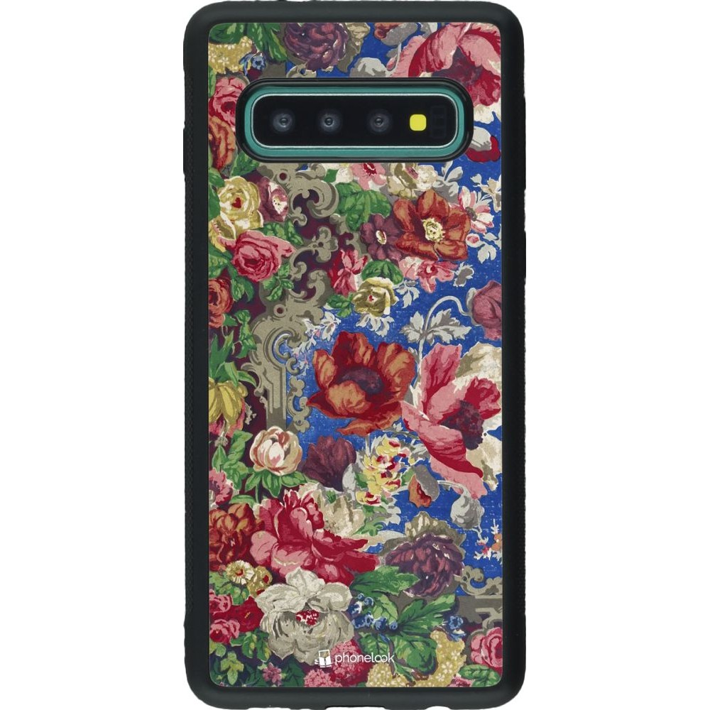 Coque Samsung Galaxy S10 - Silicone rigide noir Vintage Art Flowers