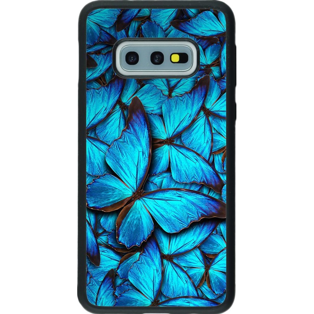 Coque Samsung Galaxy S10e - Silicone rigide noir Papillon - Bleu