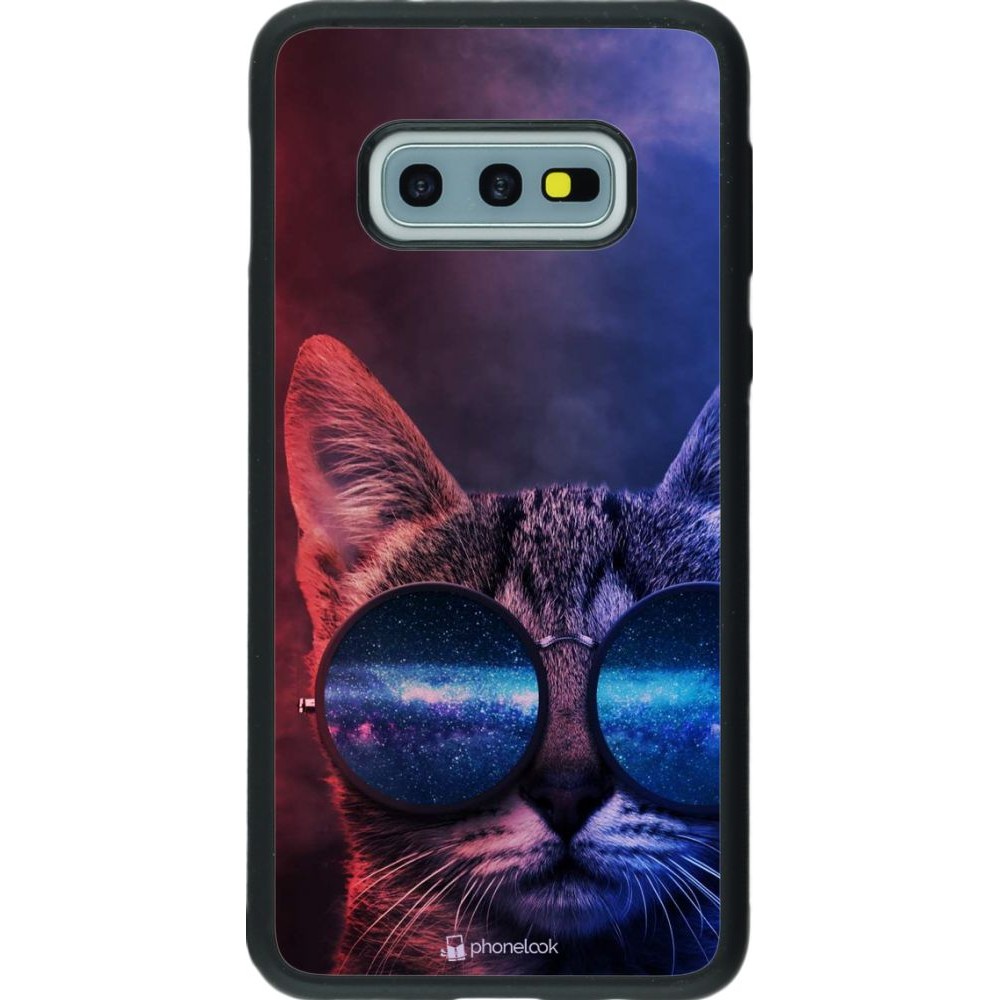 Coque Samsung Galaxy S10e - Silicone rigide noir Red Blue Cat Glasses