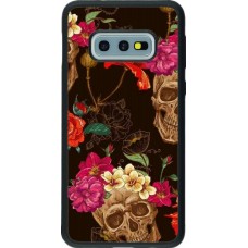 Coque Samsung Galaxy S10e - Silicone rigide noir Skulls and flowers