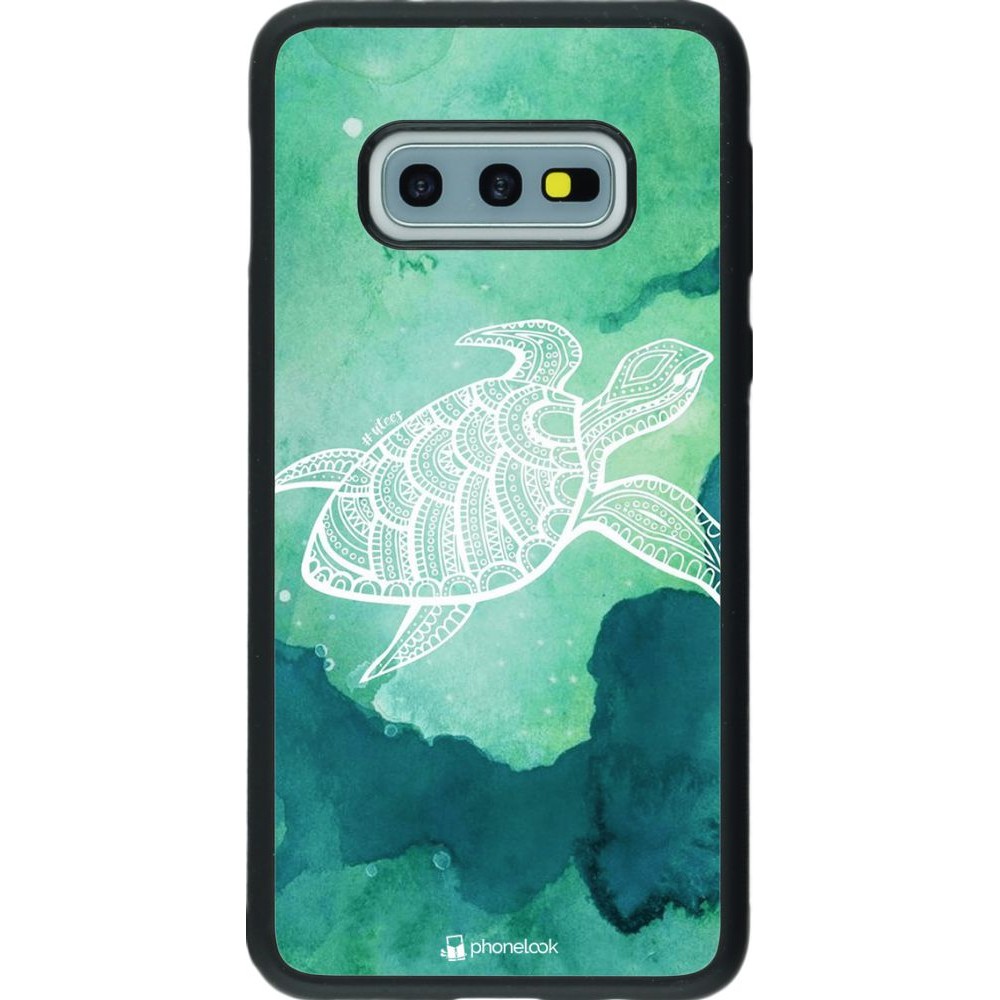 Coque Samsung Galaxy S10e - Silicone rigide noir Turtle Aztec Watercolor