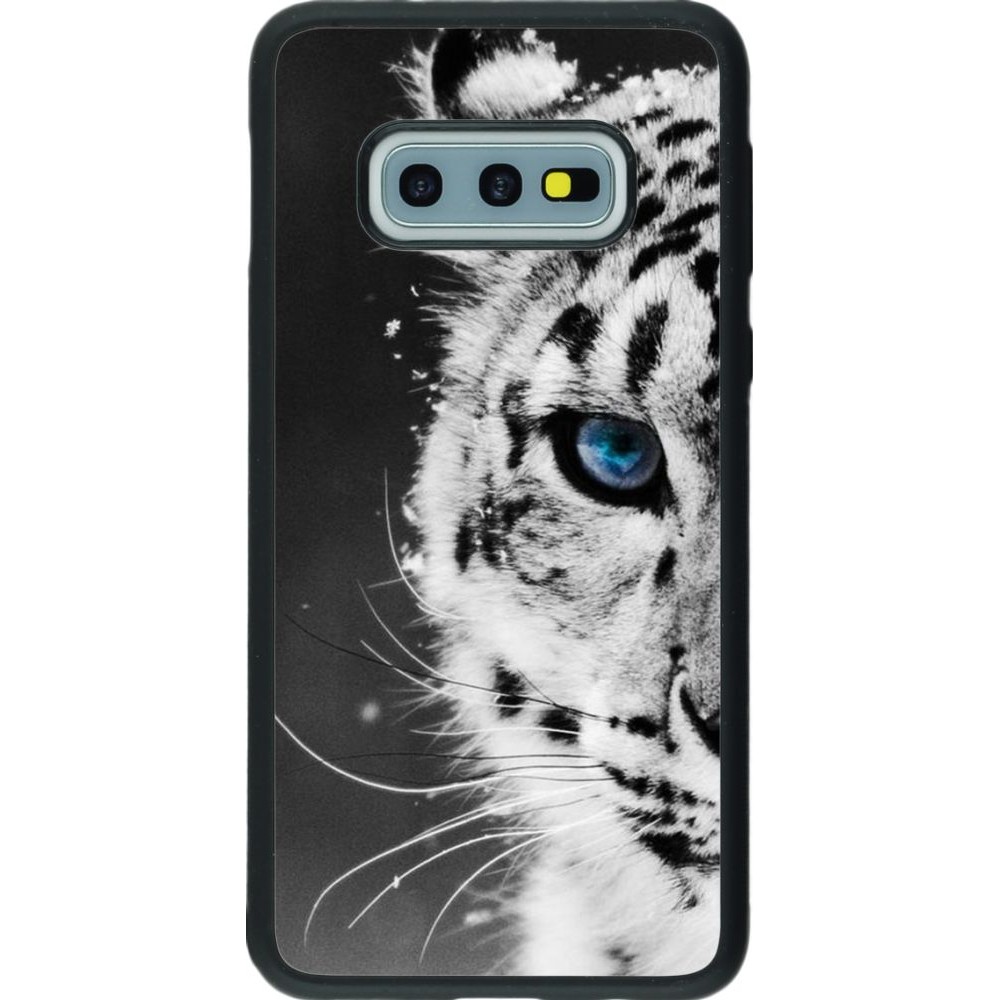 Coque Samsung Galaxy S10e - Silicone rigide noir White tiger blue eye