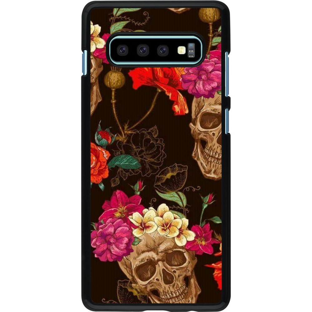 Coque Samsung Galaxy S10+ - Skulls and flowers