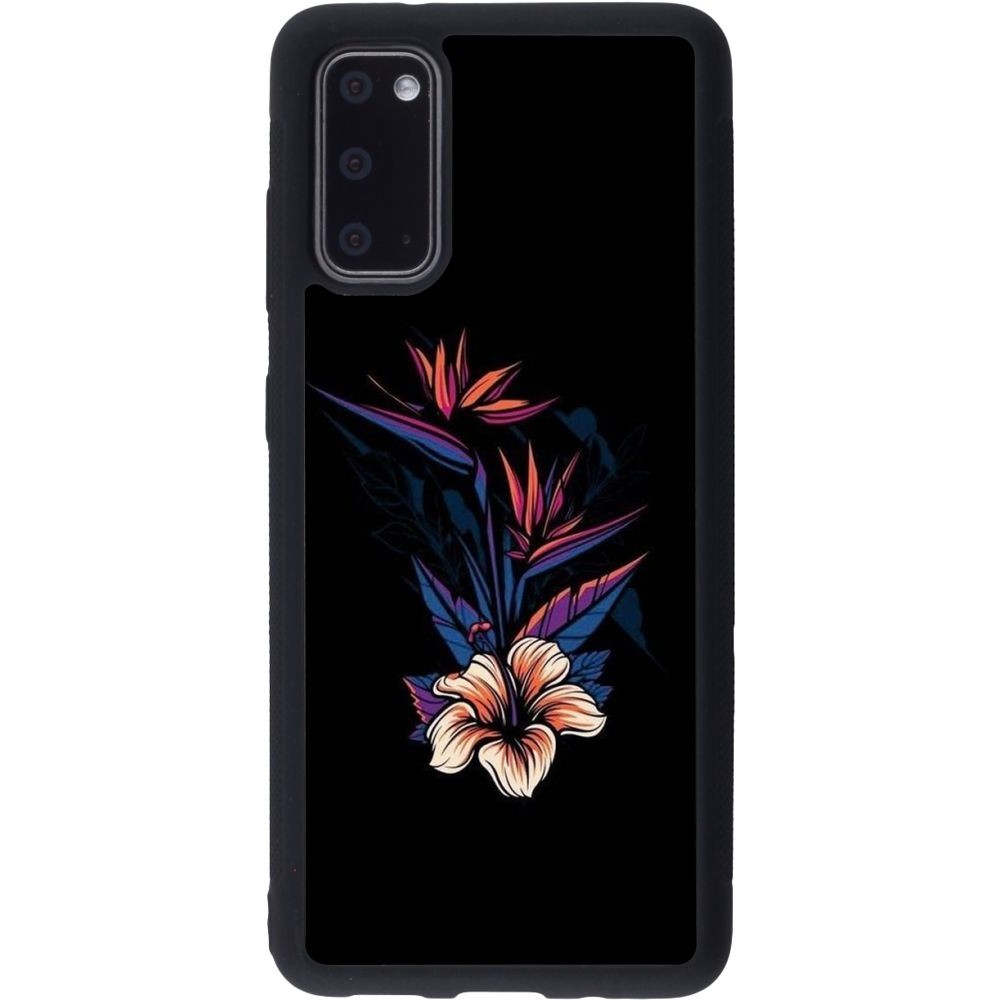 Coque Samsung Galaxy S20 - Silicone rigide noir Dark Flowers