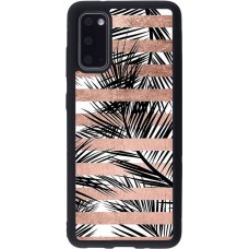 Coque Samsung Galaxy S20 - Silicone rigide noir Palm trees gold stripes