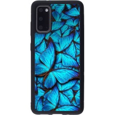 Coque Samsung Galaxy S20 - Silicone rigide noir Papillon - Bleu