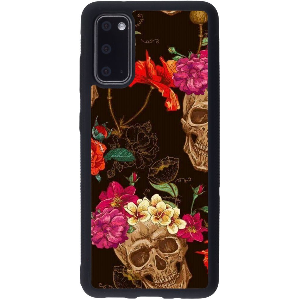 Hülle Samsung Galaxy S20 - Silikon schwarz Skulls and flowers