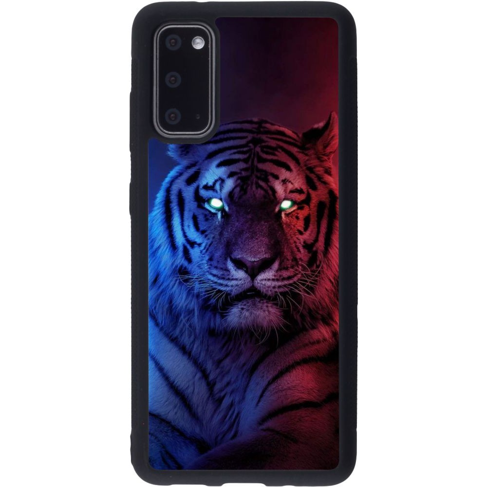 Coque Samsung Galaxy S20 - Silicone rigide noir Tiger Blue Red