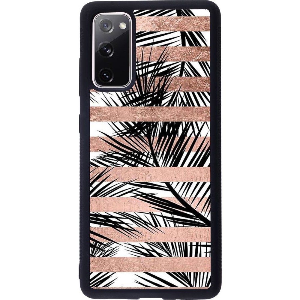 Coque Samsung Galaxy S20 FE - Silicone rigide noir Palm trees gold stripes