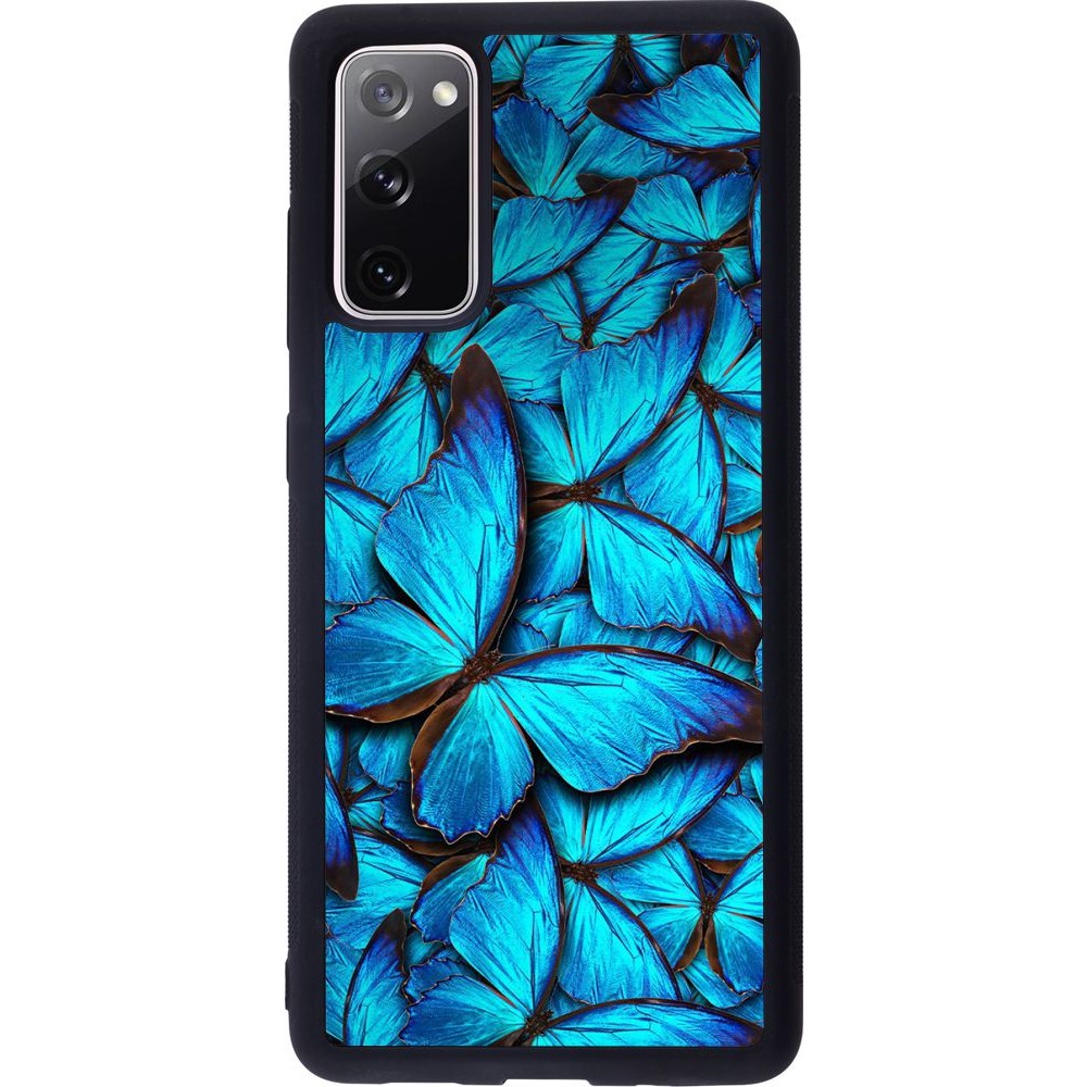 Coque Samsung Galaxy S20 FE - Silicone rigide noir Papillon - Bleu
