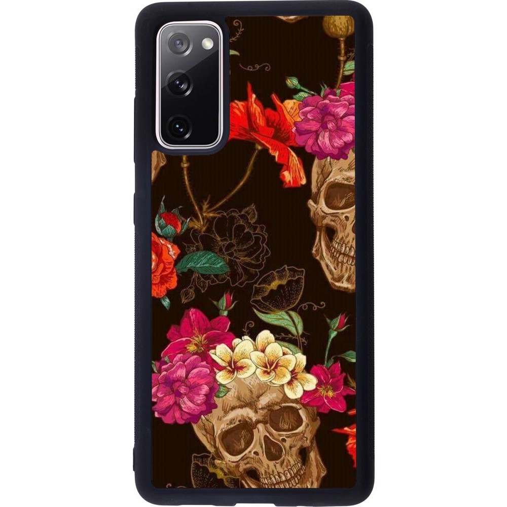 Coque Samsung Galaxy S20 FE - Silicone rigide noir Skulls and flowers