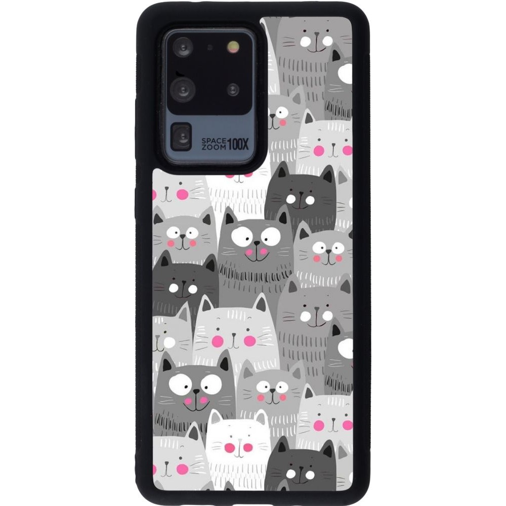 Coque Samsung Galaxy S20 Ultra - Silicone rigide noir Chats gris troupeau