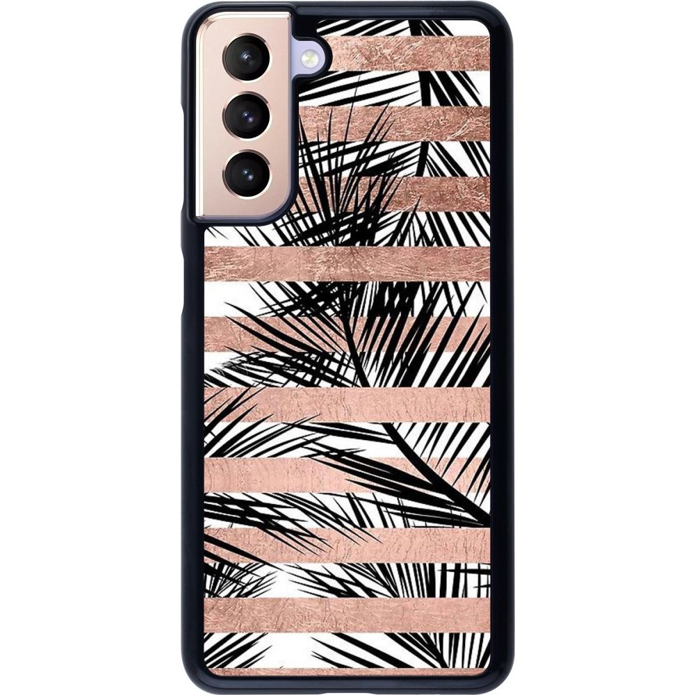 Coque Samsung Galaxy S21 5G - Palm trees gold stripes