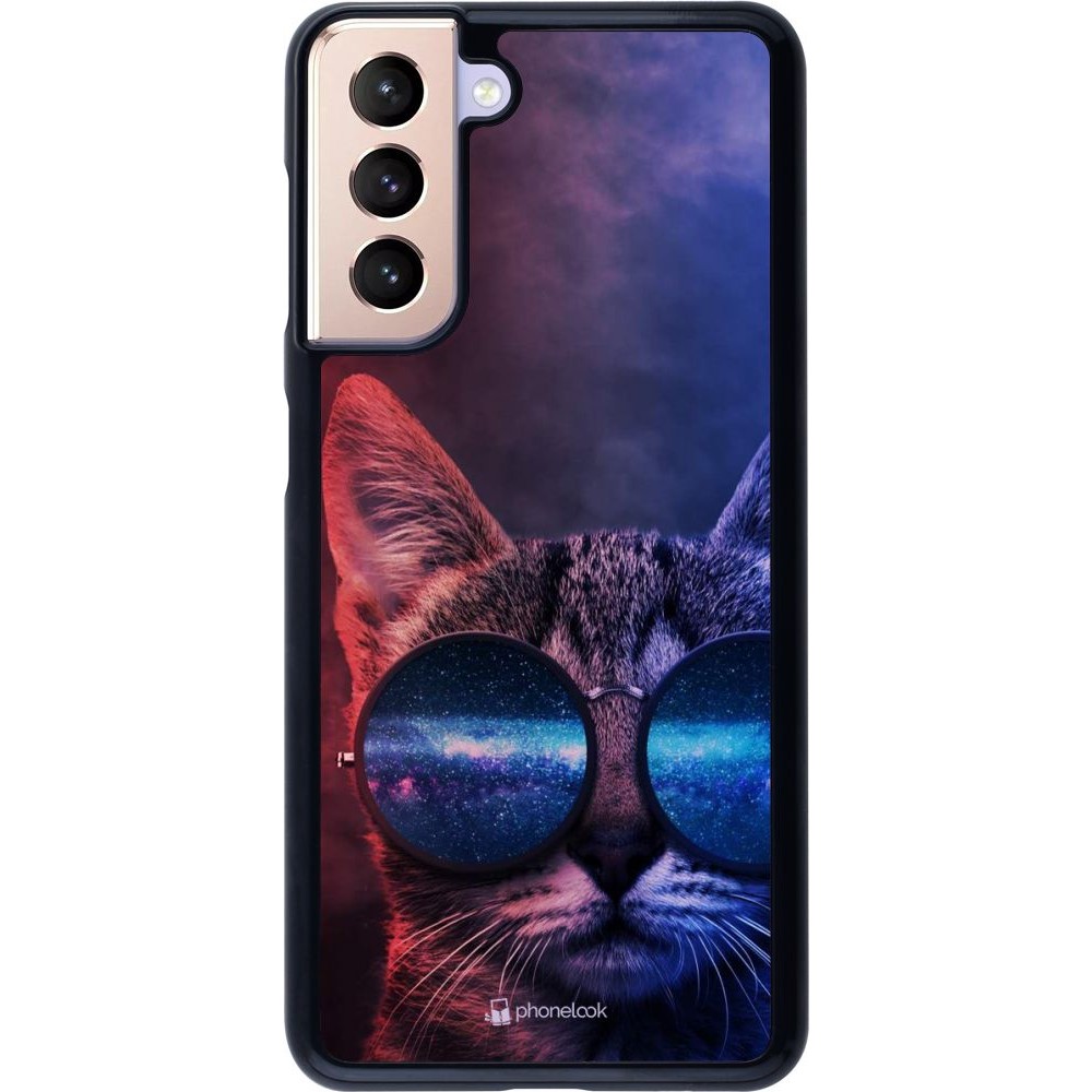 Coque Samsung Galaxy S21 5G - Red Blue Cat Glasses