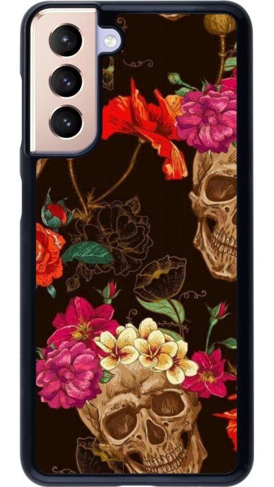 Coque Samsung Galaxy S21 5G - Skulls and flowers