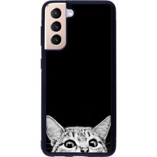 Coque Samsung Galaxy S21 5G - Silicone rigide noir Cat Looking Up Black