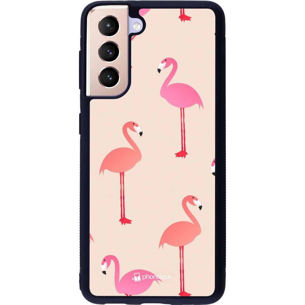 Hülle Samsung Galaxy S21 5G - Silikon schwarz Pink Flamingos Pattern