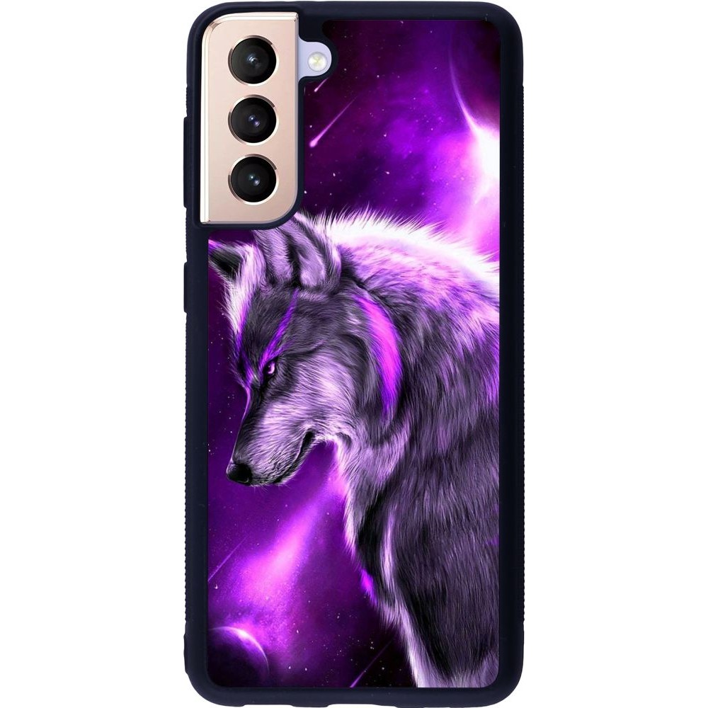 Coque Samsung Galaxy S21 5G - Silicone rigide noir Purple Sky Wolf