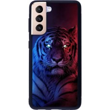 Coque Samsung Galaxy S21 5G - Silicone rigide noir Tiger Blue Red