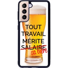 Coque Samsung Galaxy S21 5G - Silicone rigide noir Tout travail mérite sa bière