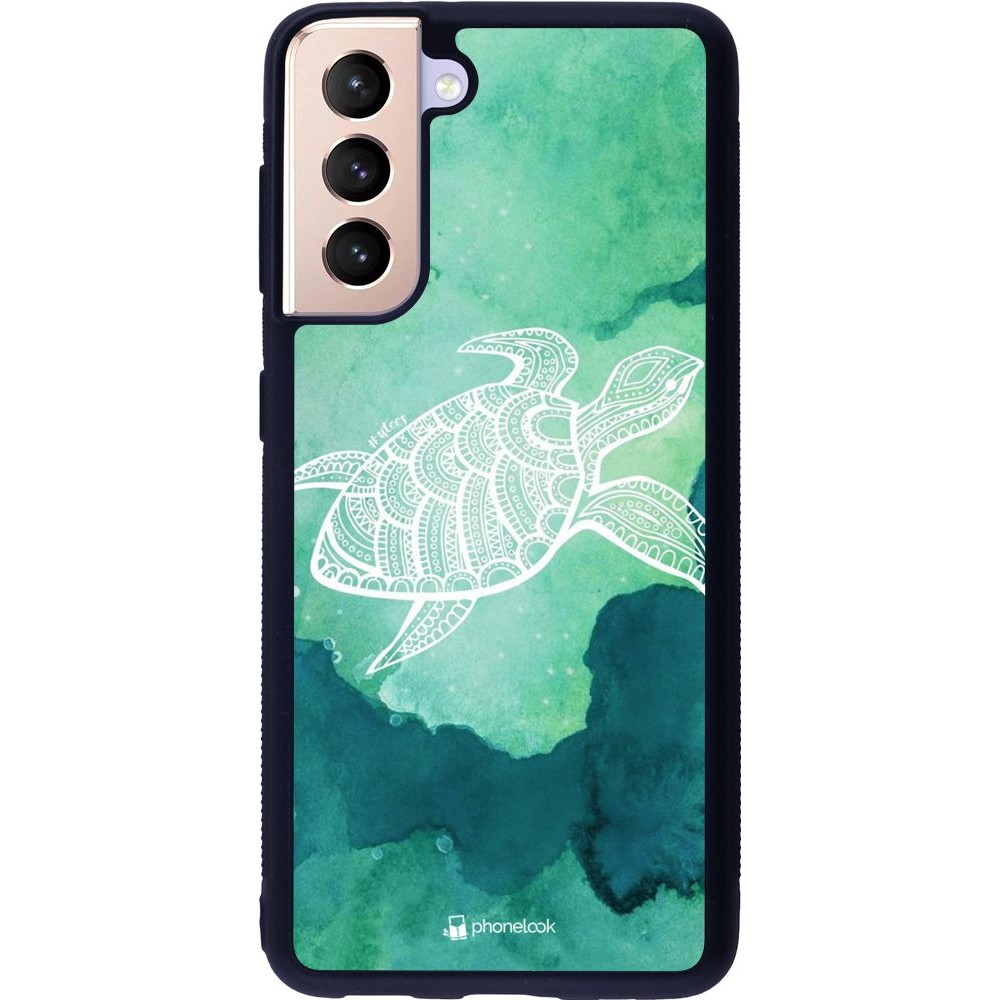 Coque Samsung Galaxy S21 5G - Silicone rigide noir Turtle Aztec Watercolor
