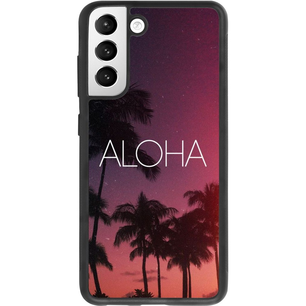 Coque Samsung Galaxy S21 FE 5G - Silicone rigide noir Aloha Sunset Palms