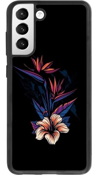Coque Samsung Galaxy S21 FE 5G - Silicone rigide noir Dark Flowers