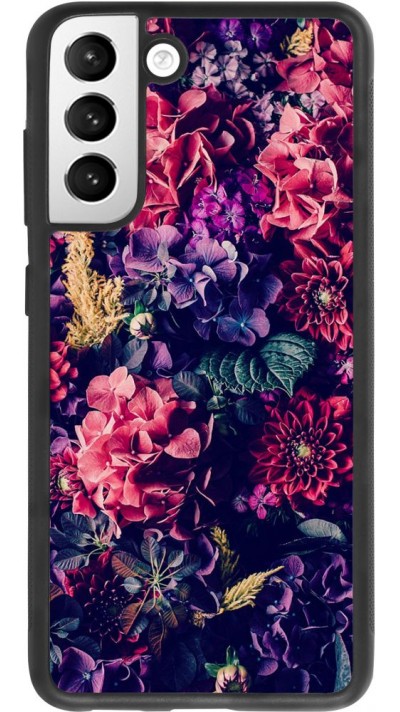 Coque Samsung Galaxy S21 FE 5G - Silicone rigide noir Flowers Dark