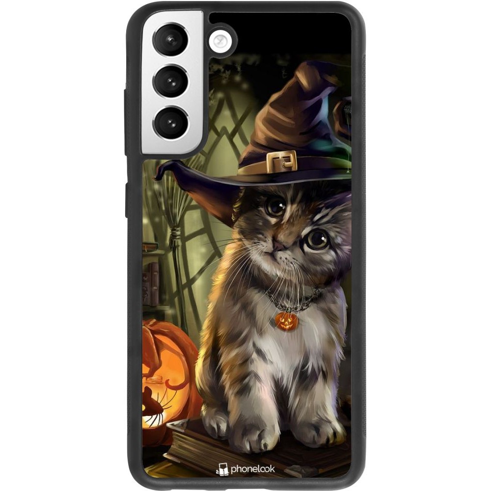Coque Samsung Galaxy S21 FE 5G - Silicone rigide noir Halloween 21 Witch cat