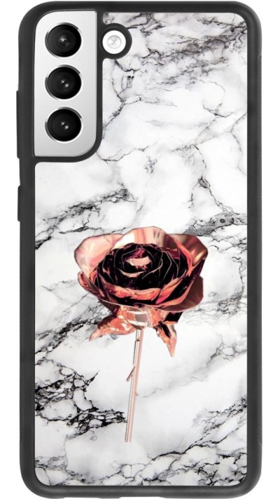 Coque Samsung Galaxy S21 FE 5G - Silicone rigide noir Marble Rose Gold