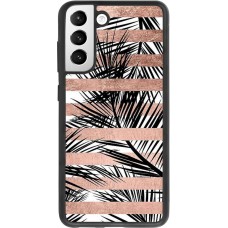 Coque Samsung Galaxy S21 FE 5G - Silicone rigide noir Palm trees gold stripes